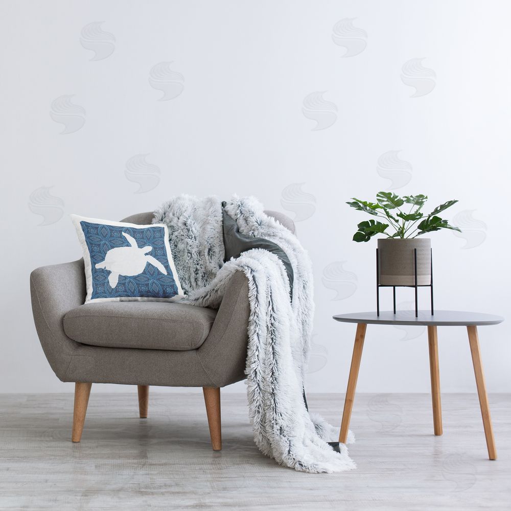 Carol Robinson Sea Patterned Turtle Printed Plush Polyester Throw Pillow On Chair