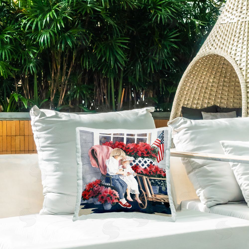 Carol Robinson Kids at July Parade Outdoor Quick-Dry Polyester Printed Throw Pillow in Back Yard
