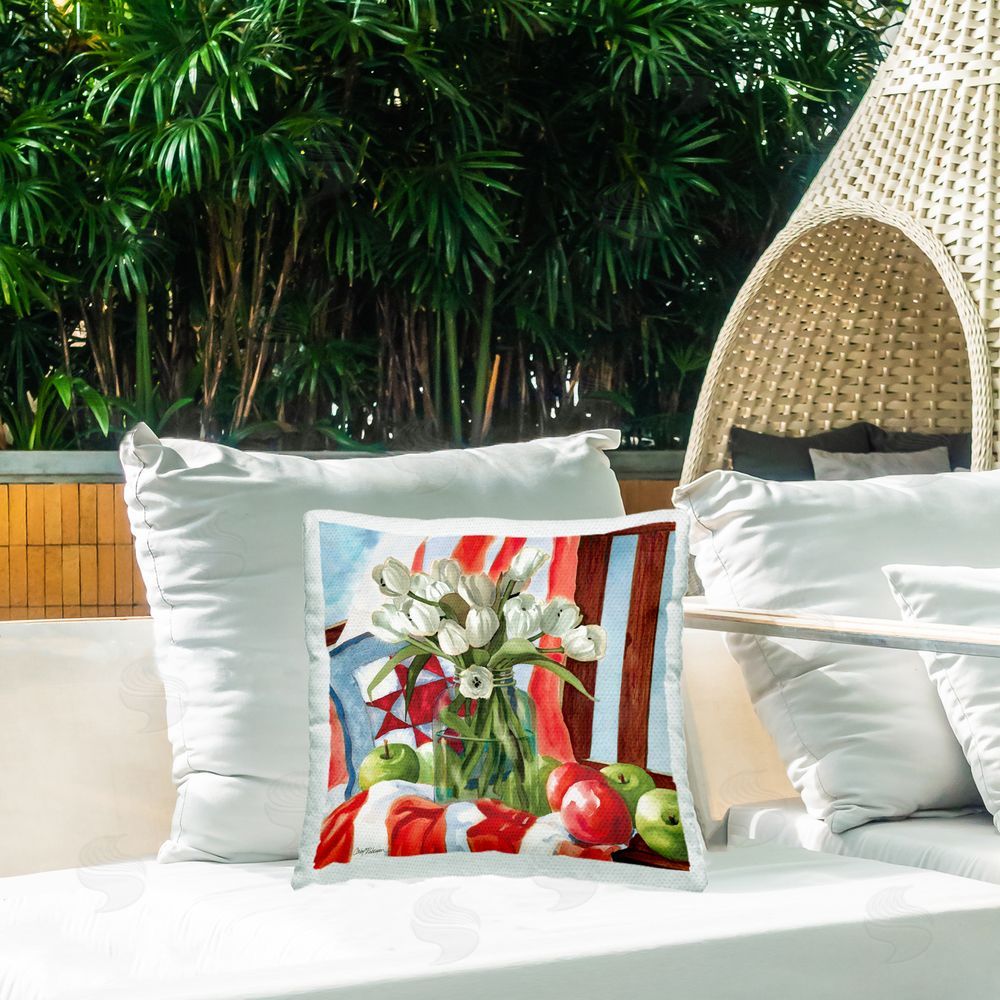 Carol Robinson Celebratory July Tulips Outdoor Quick-Dry Polyester Printed Throw Pillow in Back Yard