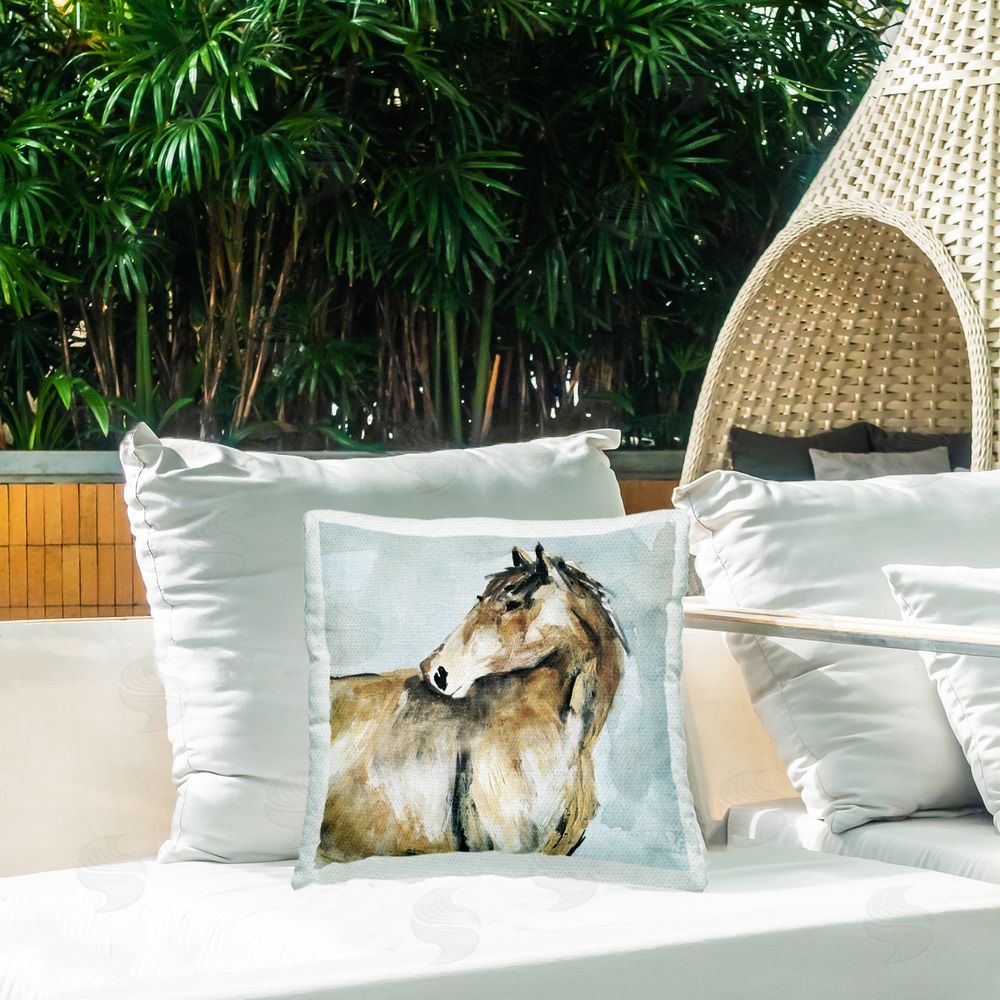 Carol Robinson Horse with Graceful Stature Outdoor Quick-Dry Polyester Printed Throw Pillow in Back Yard