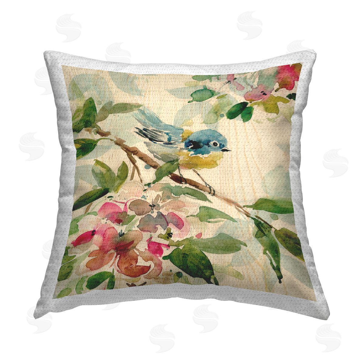 Carol Robinson Spring Bird on Stem Outdoor Quick-Dry Polyester Printed Throw Pillow
