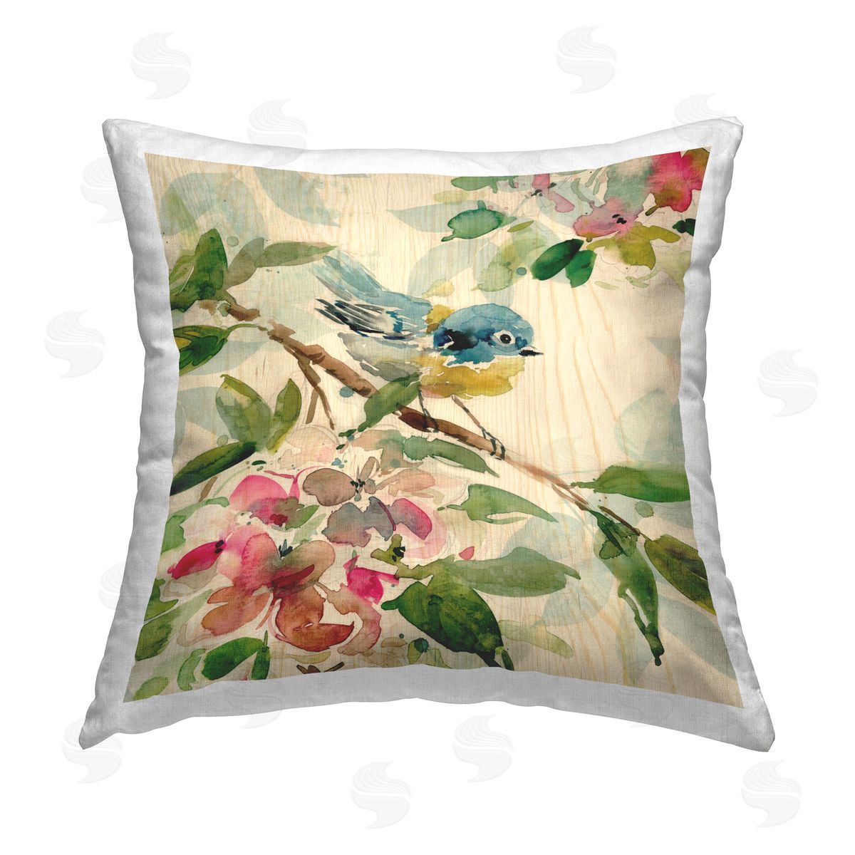 Carol Robinson Spring Bird on Stem Printed Plush Polyester Throw Pillow