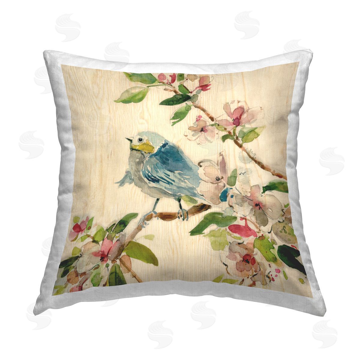 Carol Robinson Perched Bird in Springtime Printed Plush Polyester Throw Pillow