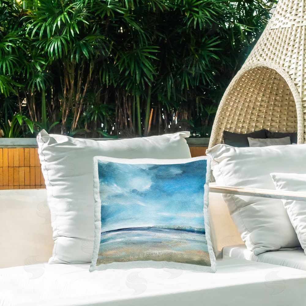 Carol Robinson Clouds & Sunshine Beach Outdoor Quick-Dry Polyester Printed Throw Pillow in Back Yard