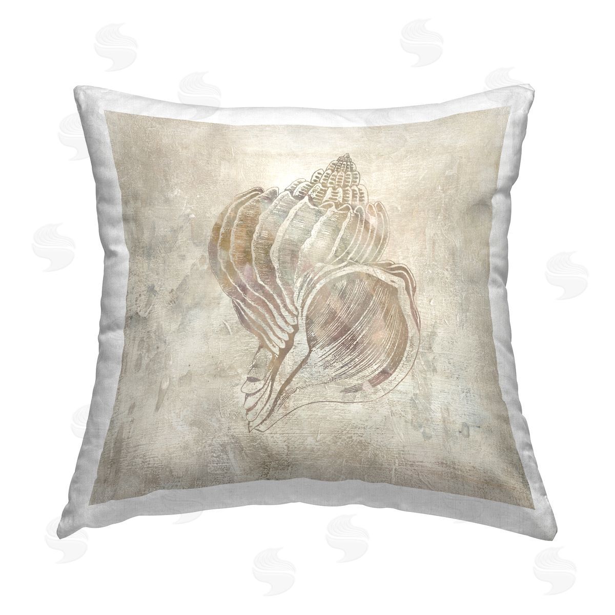 Carol Robinson Beige Seashell Illusion Printed Plush Polyester Throw Pillow