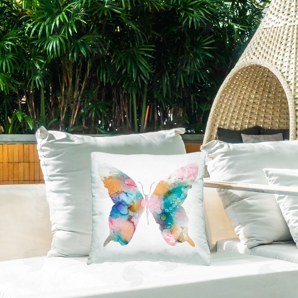 Carol Robinson Marble Pattern Butterfly Outdoor Quick-Dry Polyester Printed Throw Pillow in Back Yard