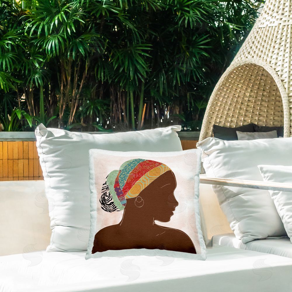 Carol Robinson Beautiful African Portrait Outdoor Quick-Dry Polyester Printed Throw Pillow in Back Yard