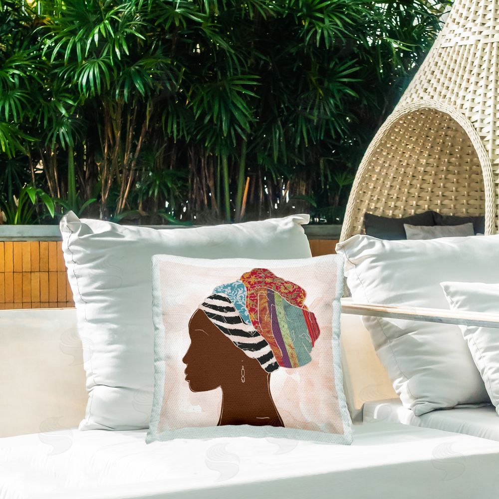 Carol Robinson Minimalist African Portrait Outdoor Quick-Dry Polyester Printed Throw Pillow in Back Yard