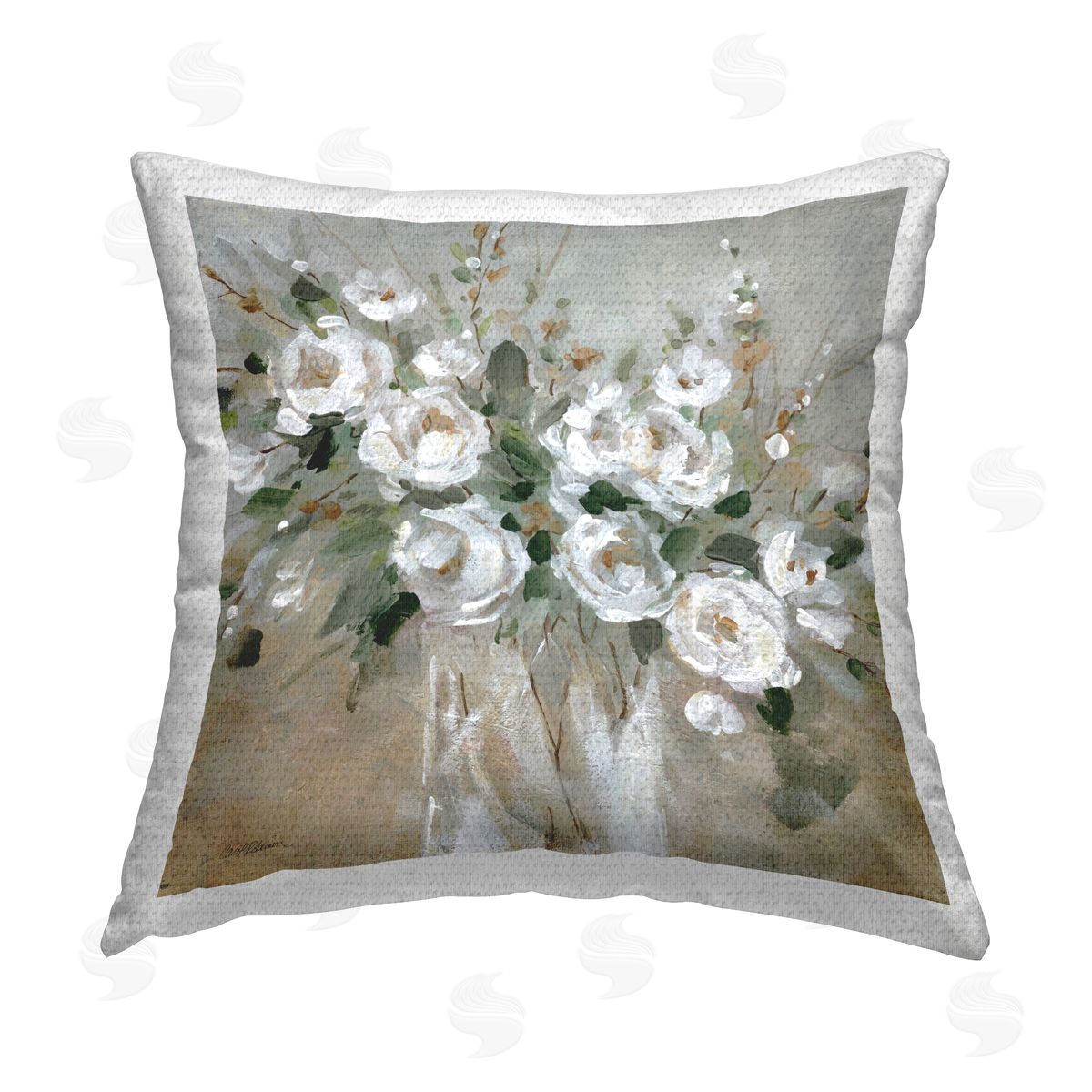 Carol Robinson White Rose Party Bouquet Outdoor Quick-Dry Polyester Printed Throw Pillow
