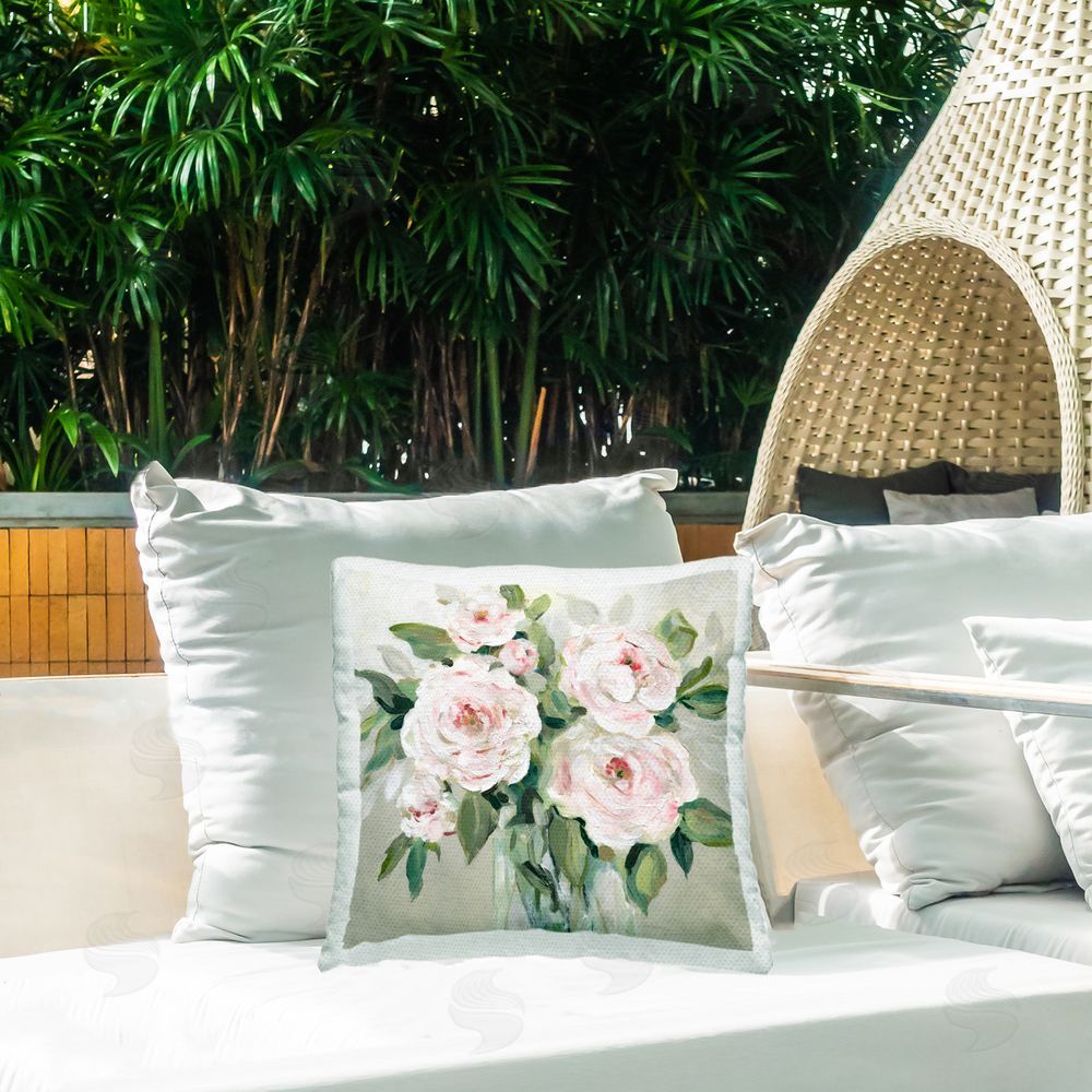 Carol Robinson Pale Pink Blossom Bouquet Outdoor Quick-Dry Polyester Printed Throw Pillow in Back Yard