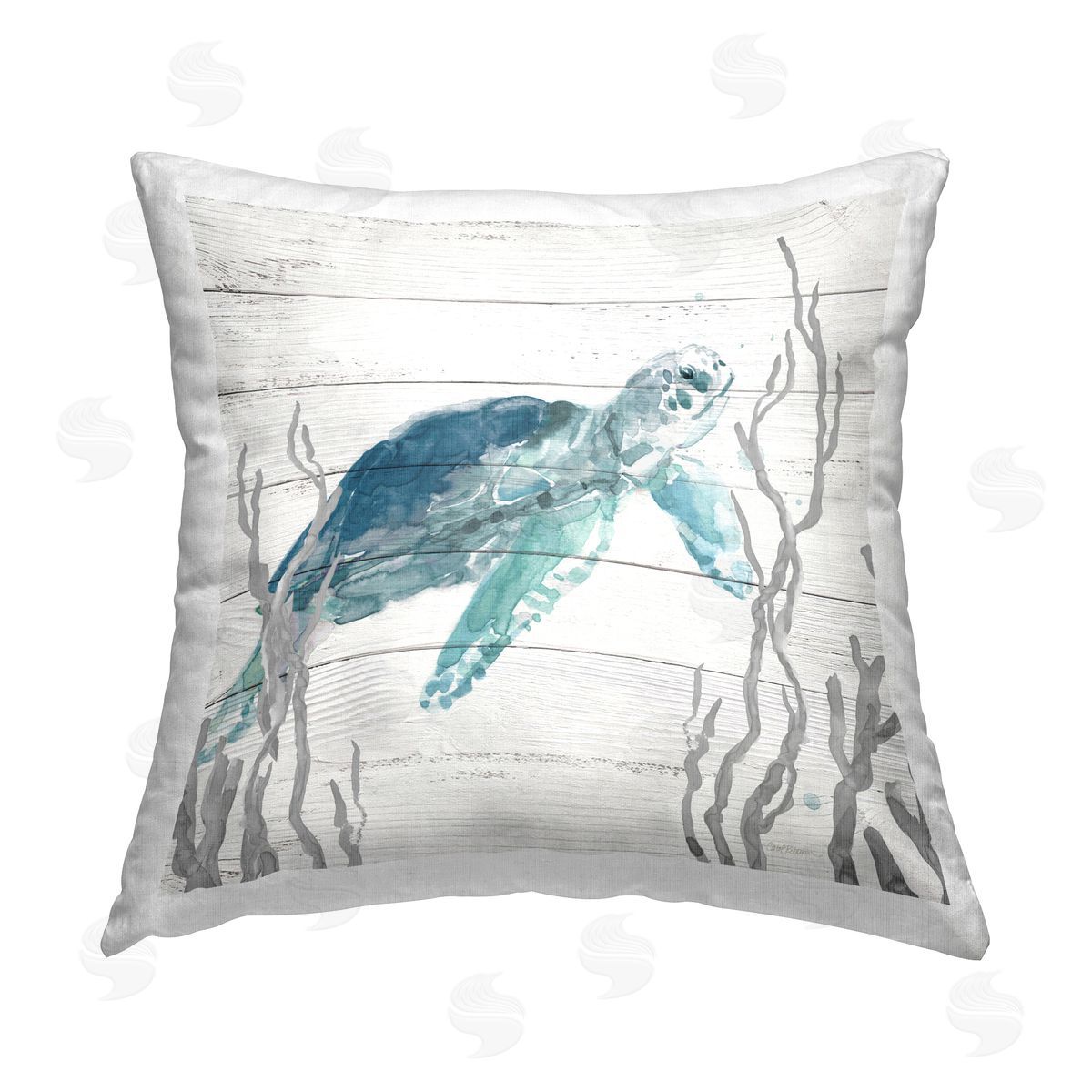 Carol Robinson Aqua Blue Turtle Printed Plush Polyester Throw Pillow