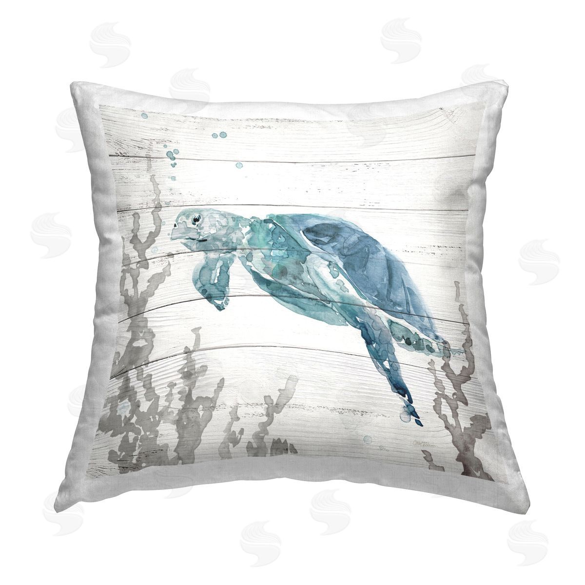Carol Robinson Turquoise Turtle on Rustic Printed Plush Polyester Throw Pillow