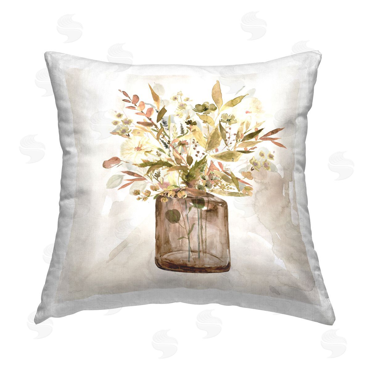 Carol Robinson Earth Tone Bouquet Printed Plush Polyester Throw Pillow