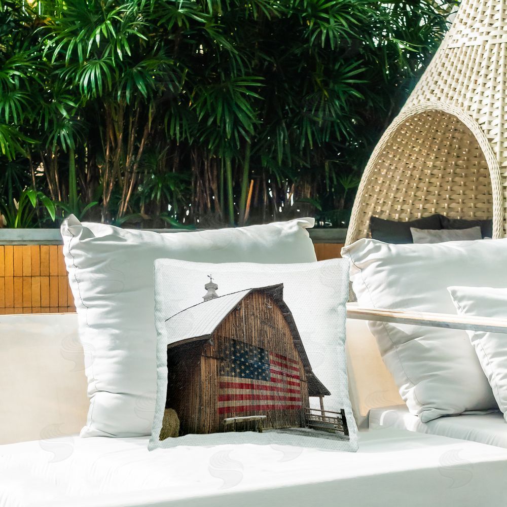 Carol Robinson America Proud Barn Outdoor Quick-Dry Polyester Printed Throw Pillow in Back Yard
