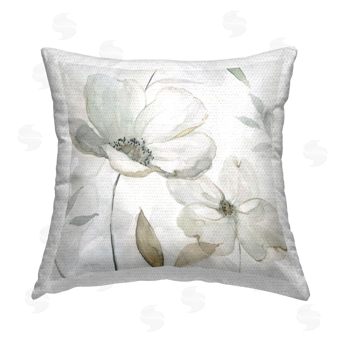 Carol Robinson Elegant White Flower Buds Outdoor Quick-Dry Polyester Printed Throw Pillow