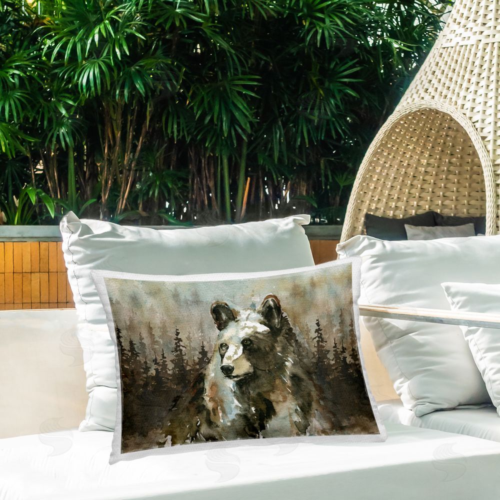Carol Robinson Woodland Bear at Twilight Outdoor Quick-Dry Polyester Printed Throw Pillow in Back Yard