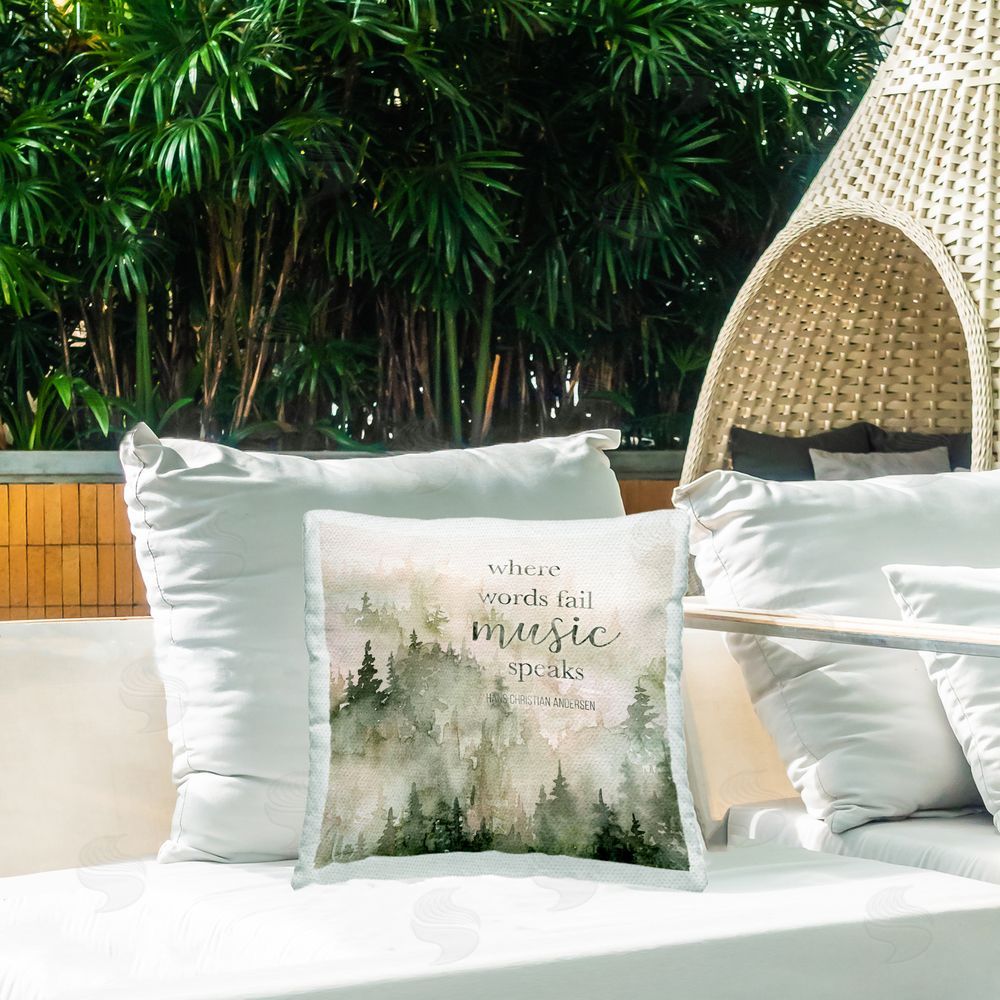 Carol Robinson Where Words Fail Sentiment Outdoor Quick-Dry Polyester Printed Throw Pillow in Back Yard