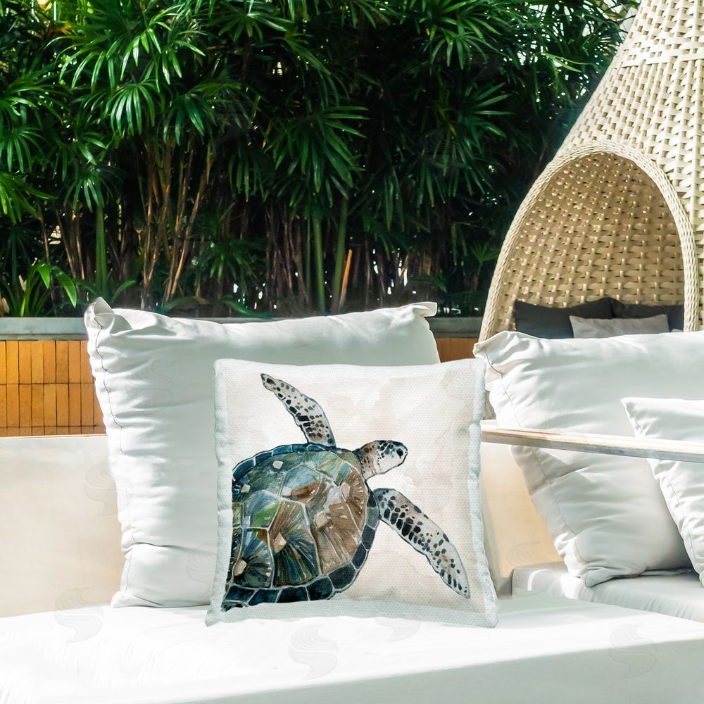 Carol Robinson Neutral Turtle Swimming Outdoor Quick-Dry Polyester Printed Throw Pillow in Back Yard