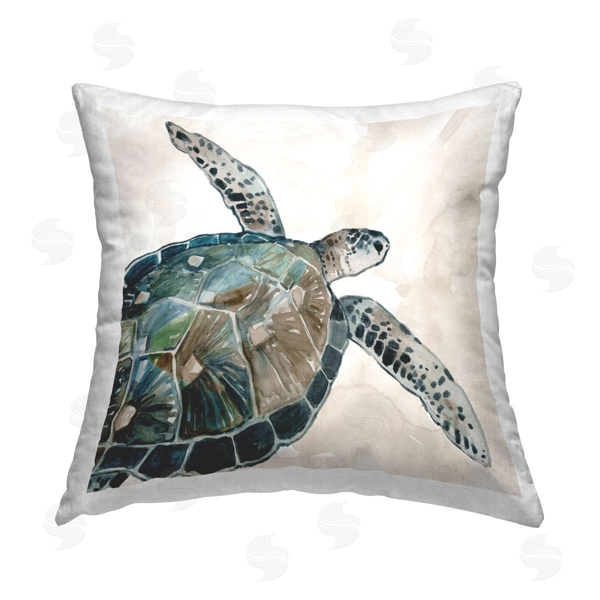 Carol Robinson Neutral Turtle Swimming Printed Plush Polyester Throw Pillow