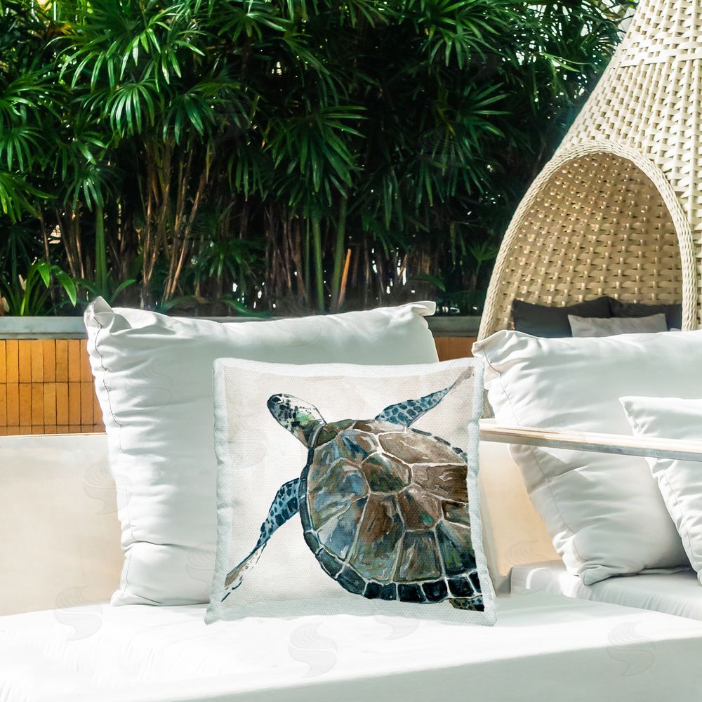 Carol Robinson Sea Turtle Neutral Palette Outdoor Quick-Dry Polyester Printed Throw Pillow in Back Yard