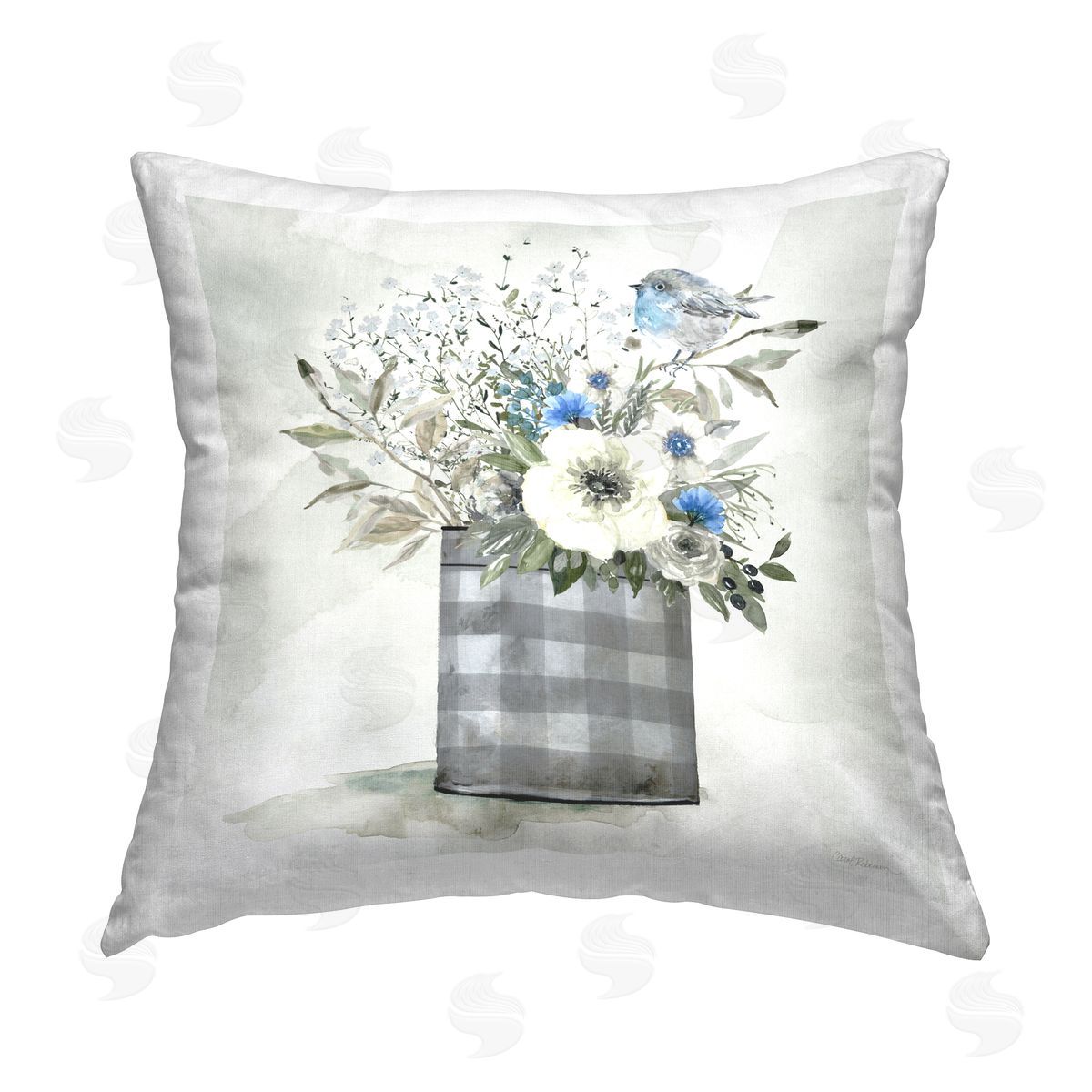 Carol Robinson Bouquet in Country Tin Printed Plush Polyester Throw Pillow