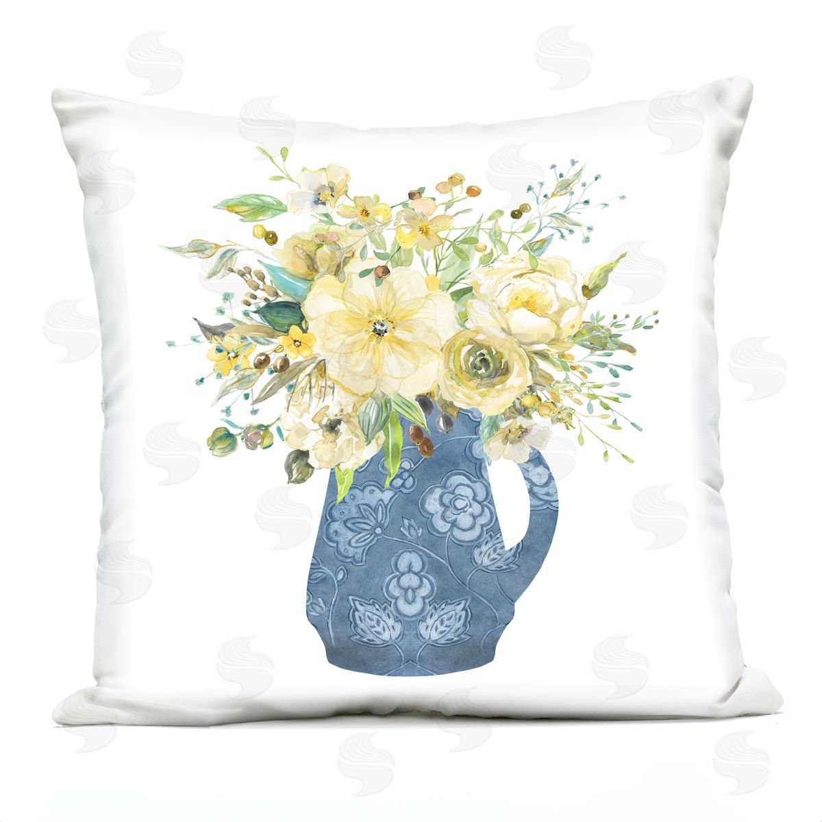 Carol Robinson Yellow & Blue Flower Vase Outdoor Quick-Dry Polyester Printed Throw Pillow