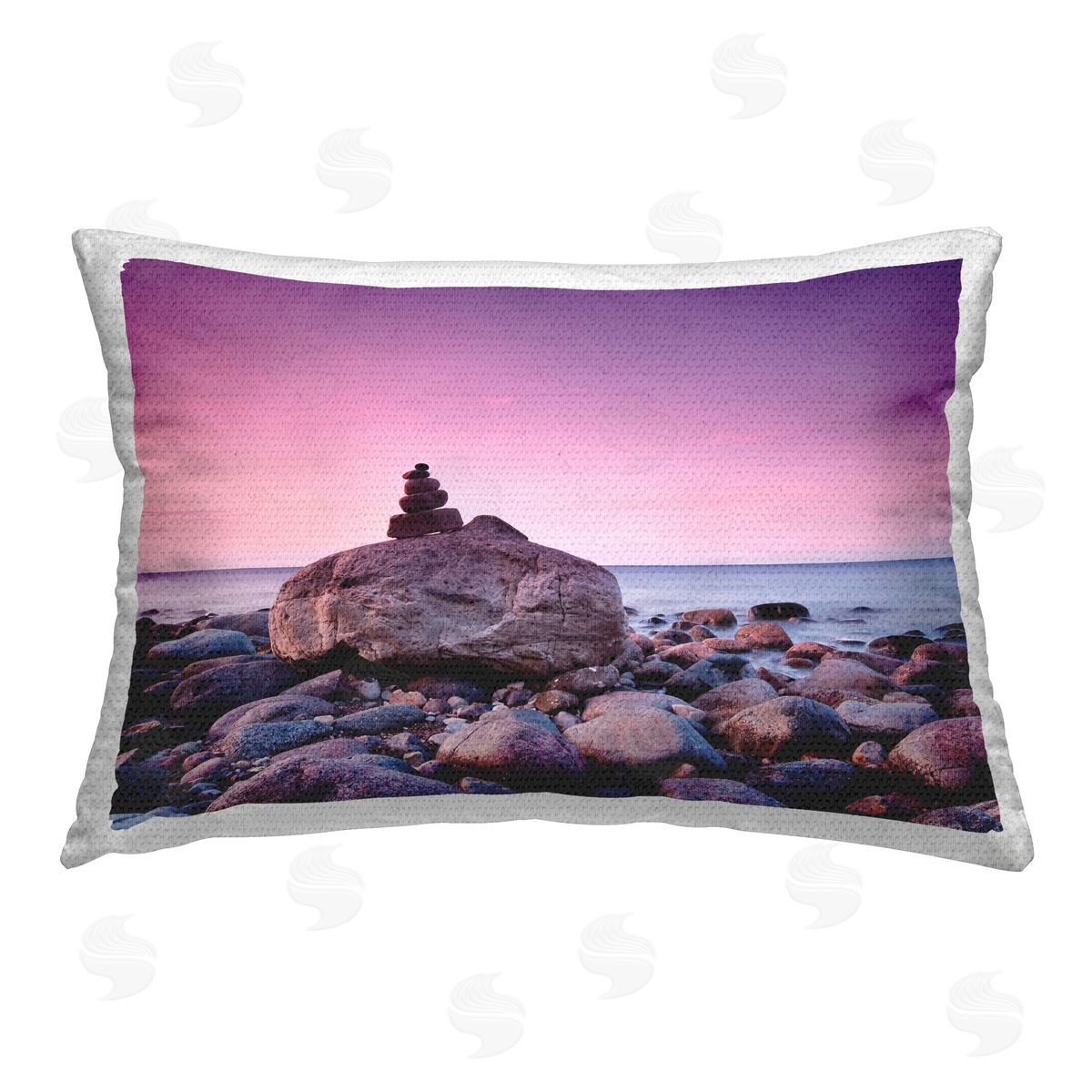 Incado Stacked Rocks on Shore Outdoor Quick-Dry Polyester Printed Throw Pillow