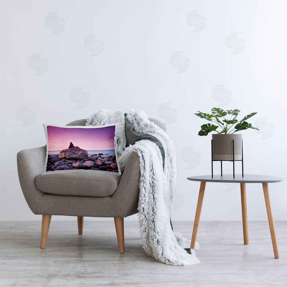 Incado Stacked Rocks on Shore Printed Plush Polyester Throw Pillow On Chair