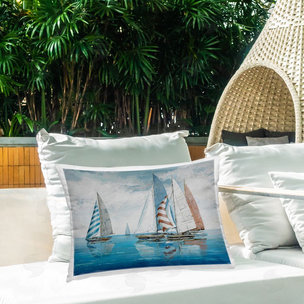 Max Maxx Maritime Ocean Yachts Outdoor Quick-Dry Polyester Printed Throw Pillow in Back Yard