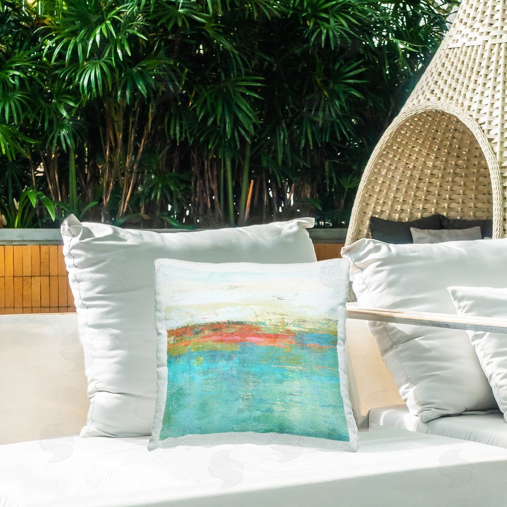 Suzanne Nicoll Ocean Hues Abstraction Outdoor Quick-Dry Polyester Printed Throw Pillow in Back Yard