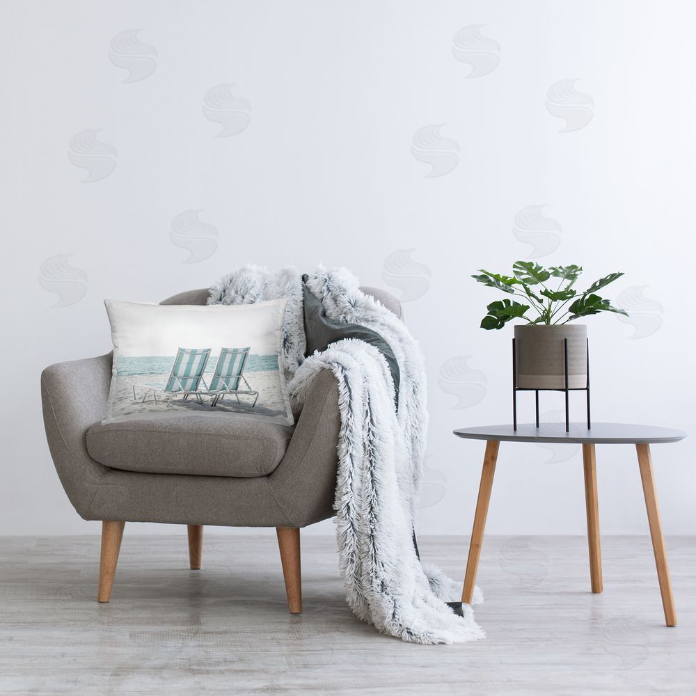 Elena Chukhlebova Blue Beach Chairs Pair Printed Plush Polyester Throw Pillow On Chair