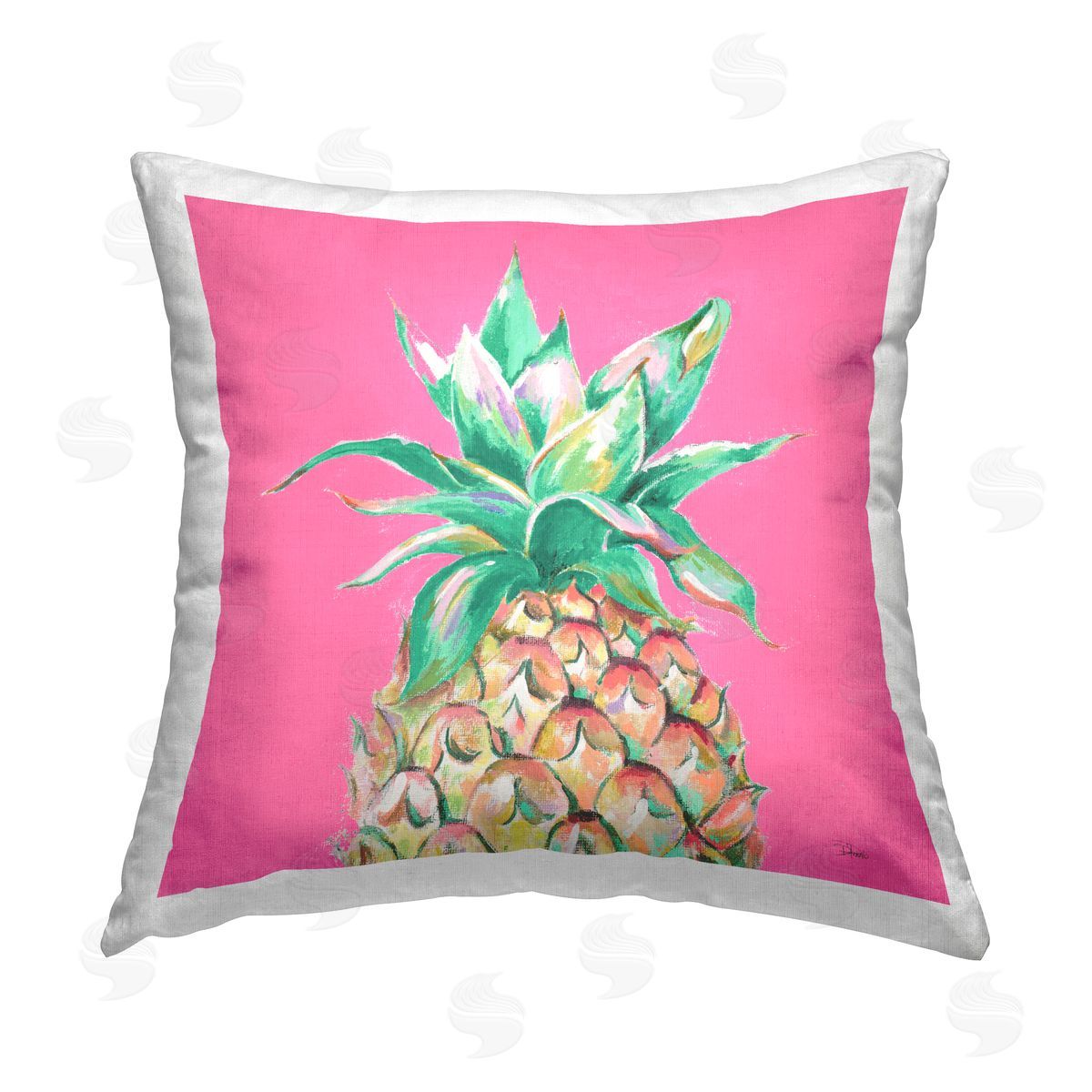 Patricia Pinto Pineapple on Pink Printed Plush Polyester Throw Pillow