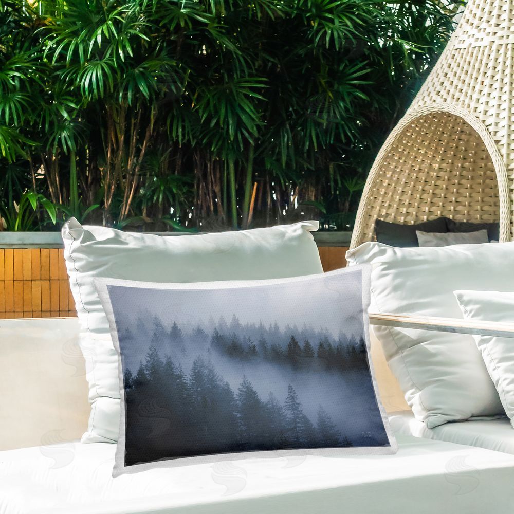 Nathan Larson Fog Filled Trees Landscape Outdoor Quick-Dry Polyester Printed Throw Pillow in Back Yard