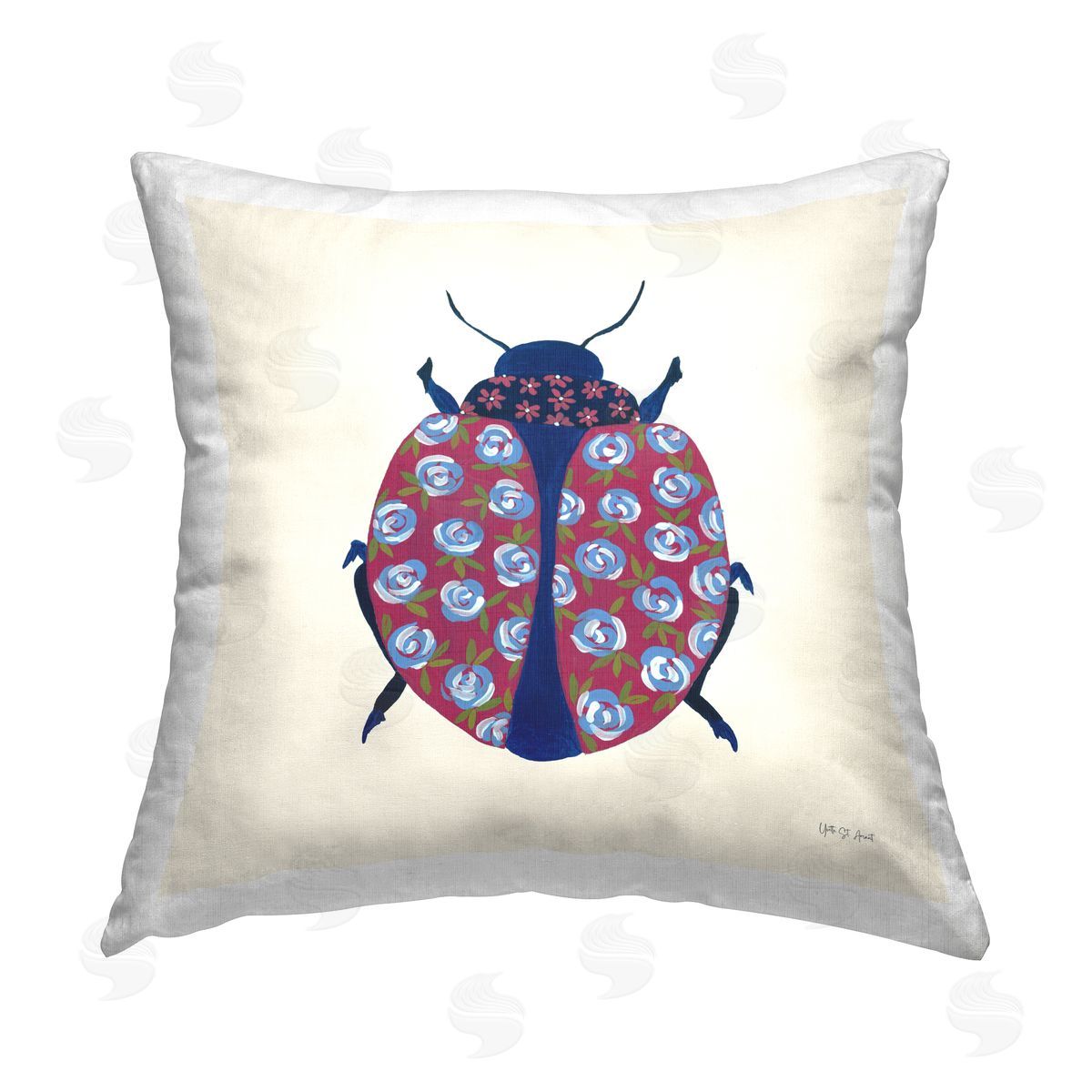 Yvette St. Amant Rose Blooming Beetle Printed Plush Polyester Throw Pillow