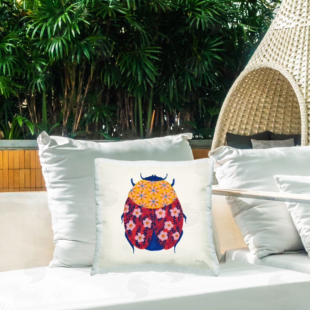 Yvette St. Amant Chromatic Blooming Beetle Outdoor Quick-Dry Polyester Printed Throw Pillow in Back Yard