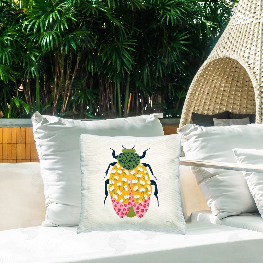 Yvette St. Amant Mixed Blooms Beetle Outdoor Quick-Dry Polyester Printed Throw Pillow in Back Yard
