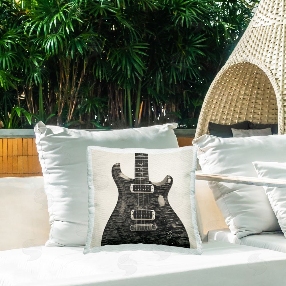 Deborah Revell Wave Patterned Guitar Outdoor Quick-Dry Polyester Printed Throw Pillow in Back Yard