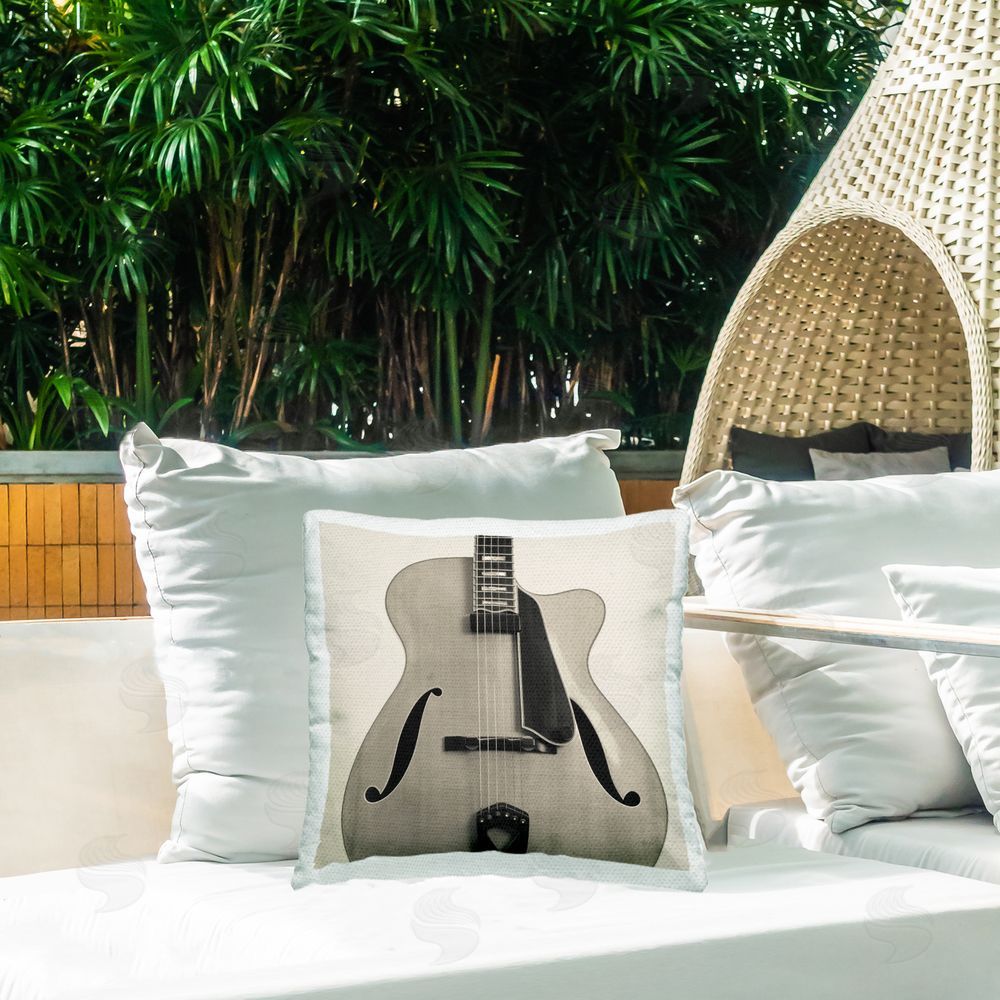 Deborah Revell Simple Chic Guitar Outdoor Quick-Dry Polyester Printed Throw Pillow in Back Yard