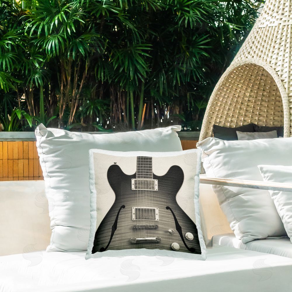 Deborah Revell Classy Electric Guitar Outdoor Quick-Dry Polyester Printed Throw Pillow in Back Yard