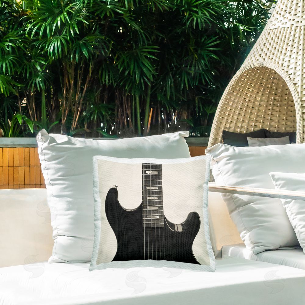 Deborah Revell Black Electric Guitar Outdoor Quick-Dry Polyester Printed Throw Pillow in Back Yard