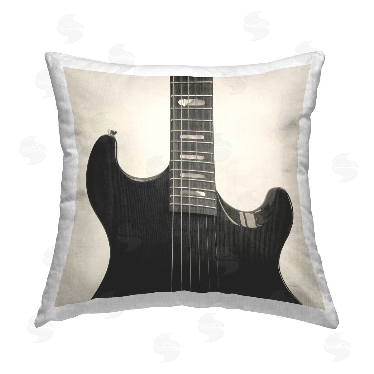 Deborah Revell Black Electric Guitar Printed Plush Polyester Throw Pillow