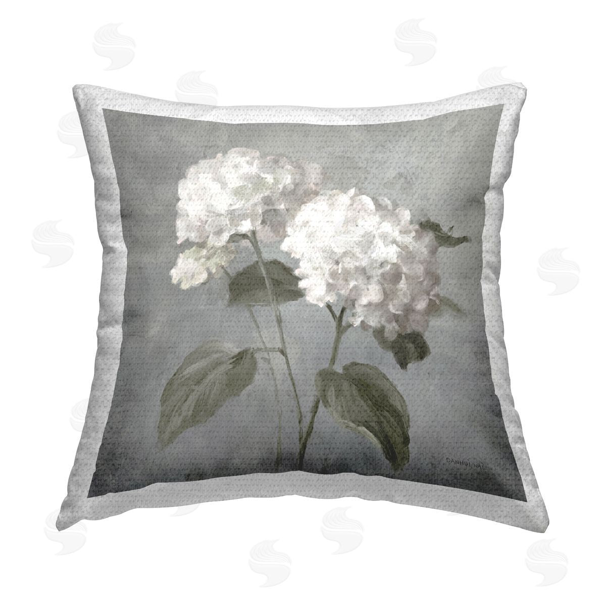 Danhui Nai White Hydrangeas Pair Outdoor Quick-Dry Polyester Printed Throw Pillow