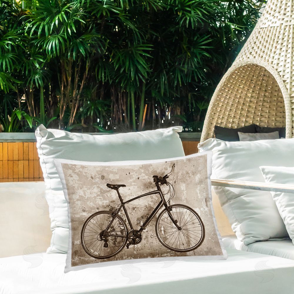 Deborah Revell Distressed Vintage Bike Outdoor Quick-Dry Polyester Printed Throw Pillow in Back Yard