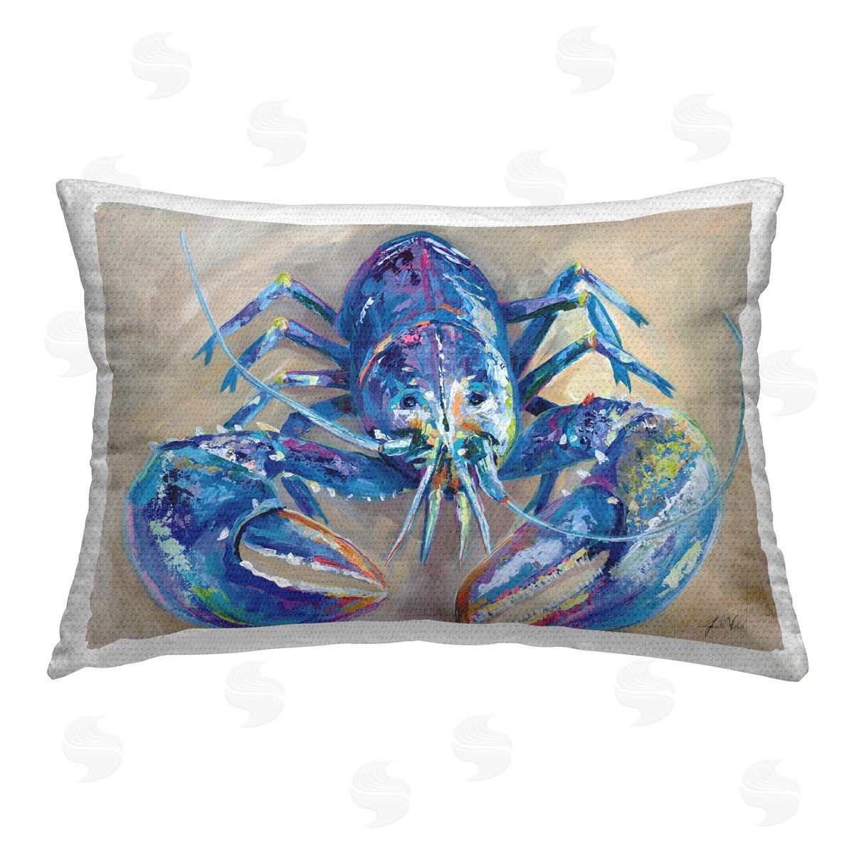 Jeanette Vertentes Blue Lobster Impression Outdoor Quick-Dry Polyester Printed Throw Pillow