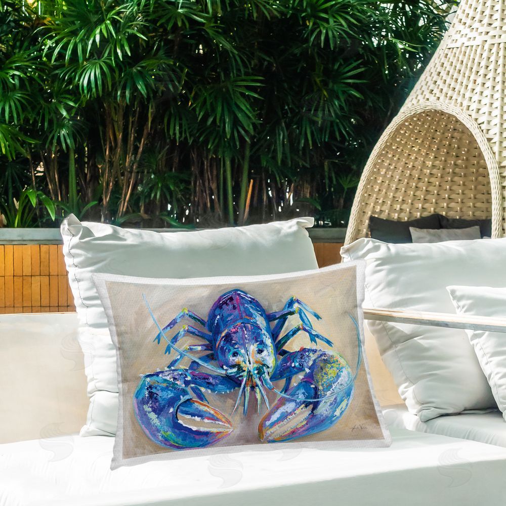 Jeanette Vertentes Blue Lobster Impression Outdoor Quick-Dry Polyester Printed Throw Pillow in Back Yard