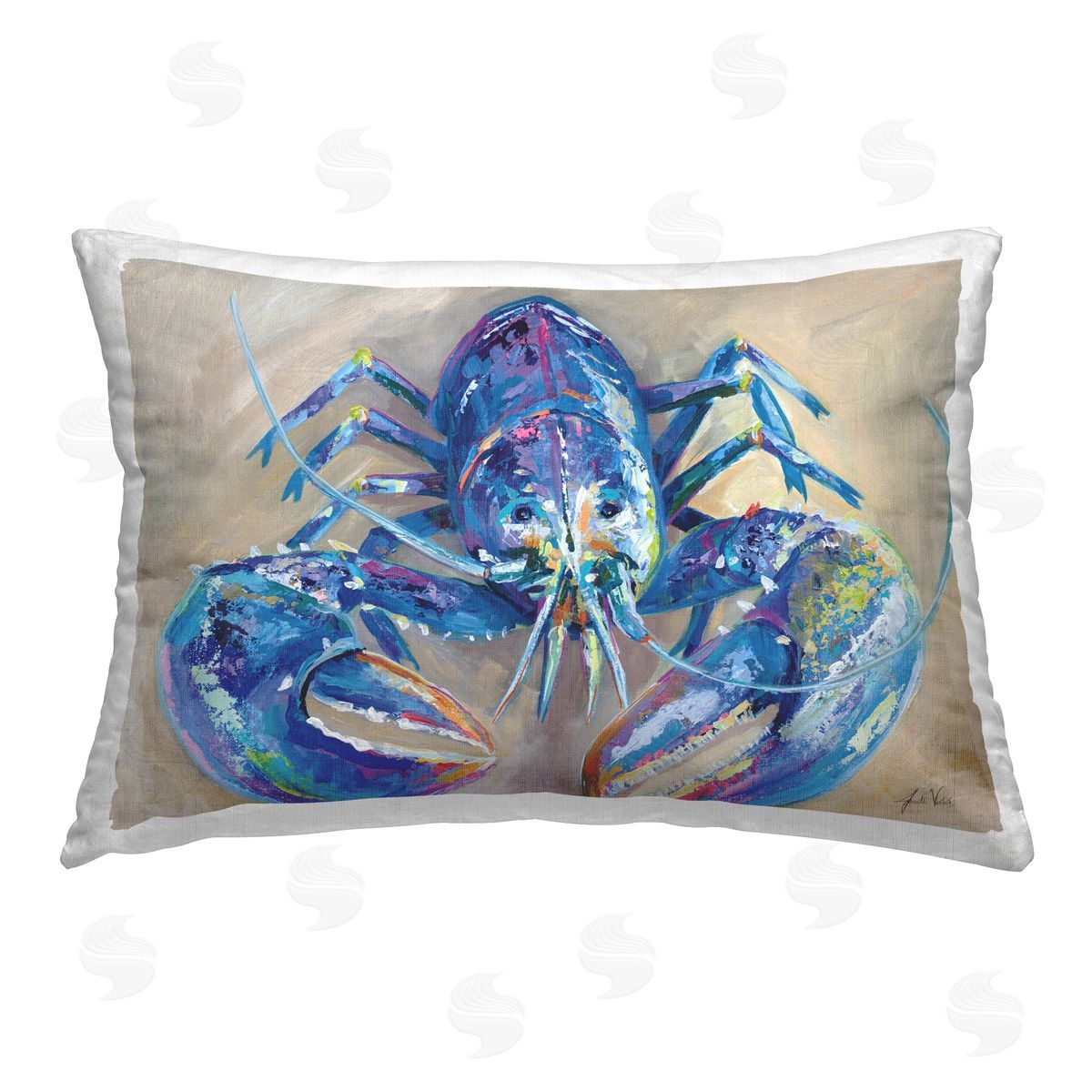 Jeanette Vertentes Blue Lobster Impression Printed Plush Polyester Throw Pillow
