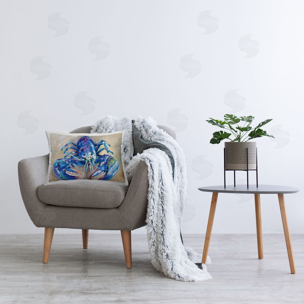 Jeanette Vertentes Blue Lobster Impression Printed Plush Polyester Throw Pillow On Chair