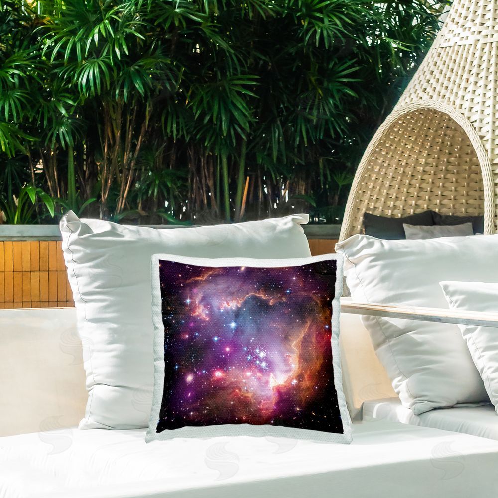 Wild Apple Portfolio Cloud Galaxy with Stars Outdoor Quick-Dry Polyester Printed Throw Pillow in Back Yard