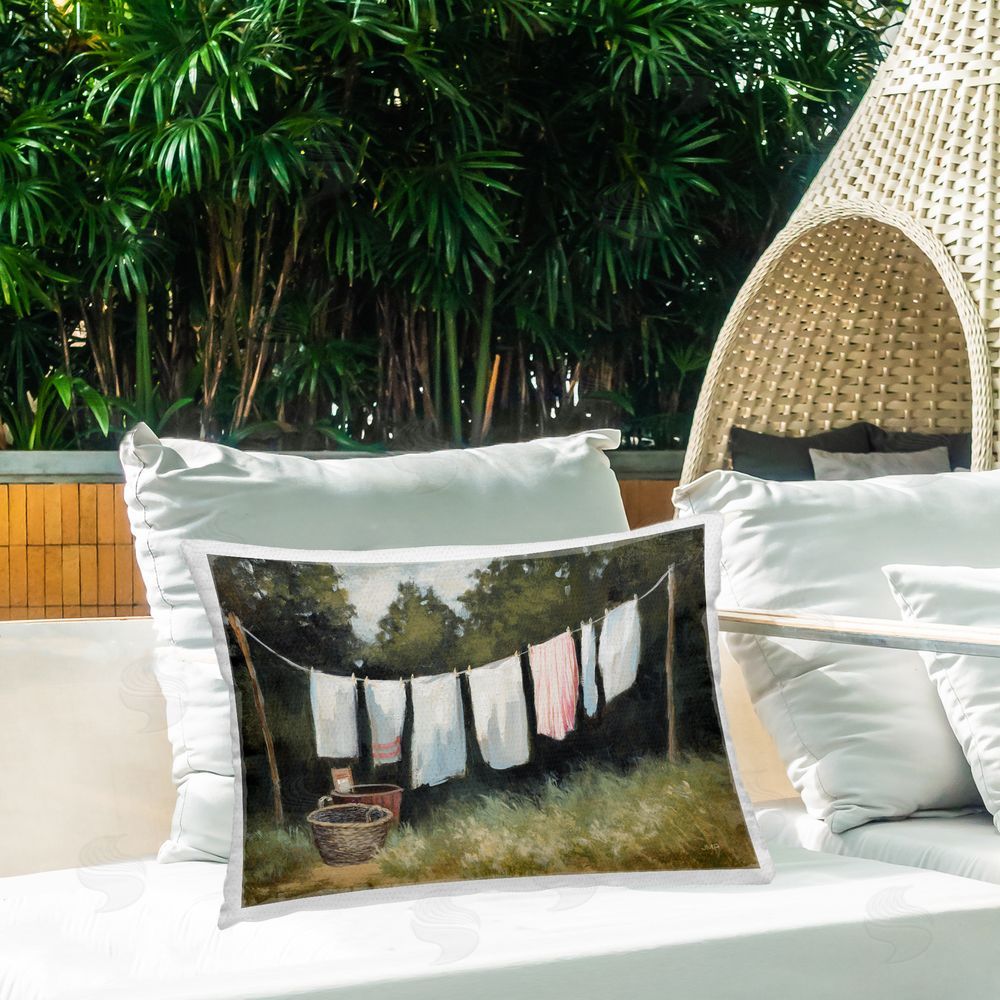 Julia Purinton Laundry Out To Dry Outdoor Quick-Dry Polyester Printed Throw Pillow in Back Yard