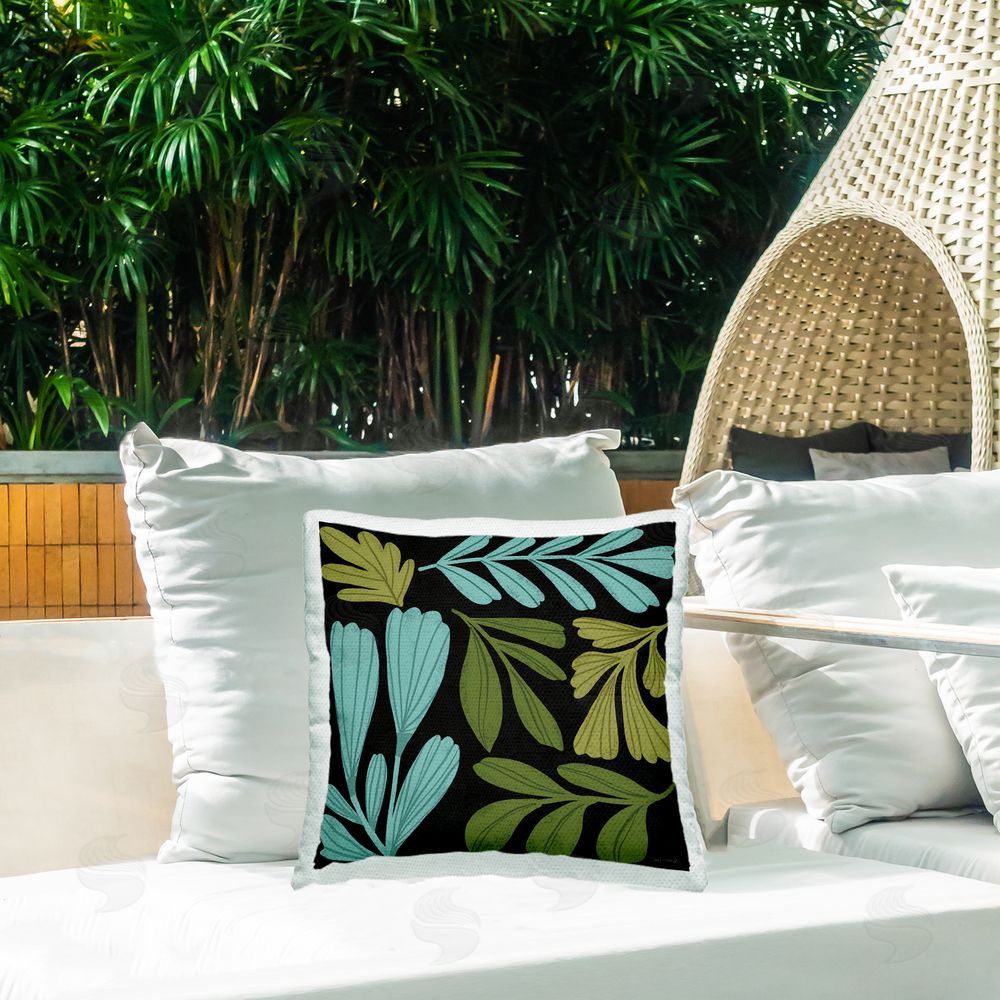 Cheryl Warrick Varied Leaves Collage Outdoor Quick-Dry Polyester Printed Throw Pillow in Back Yard